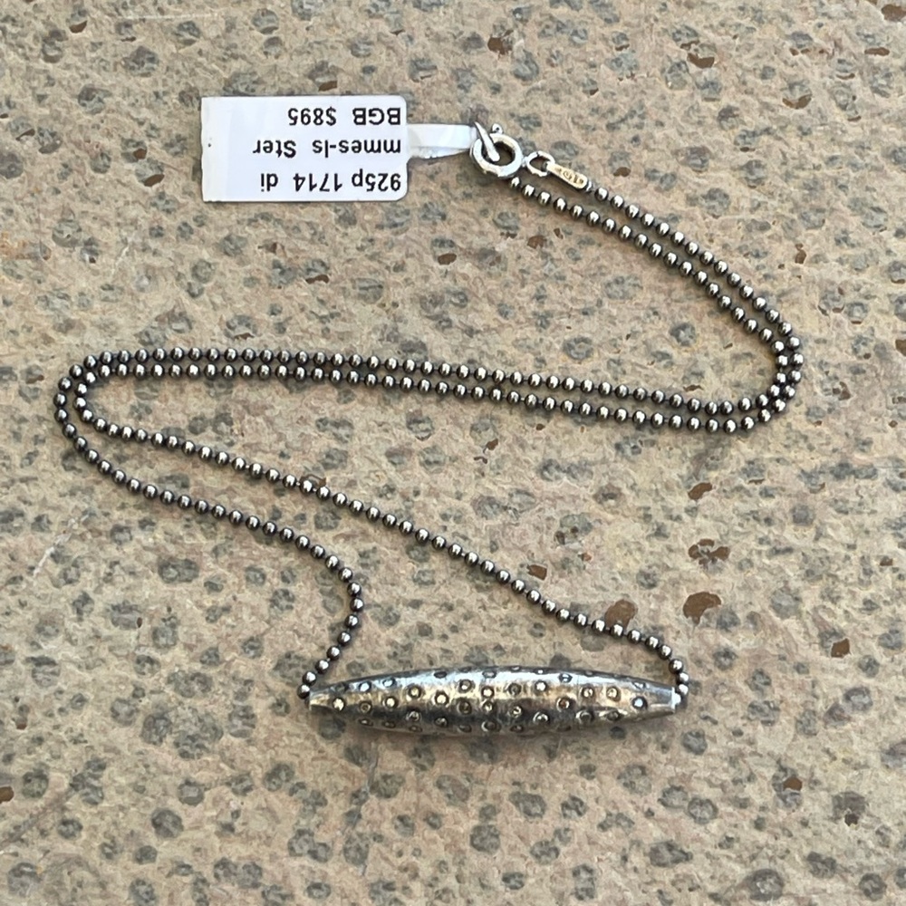 Sterling Silver 925 Beaded Necklace with Diamond Pendant 16.5”
